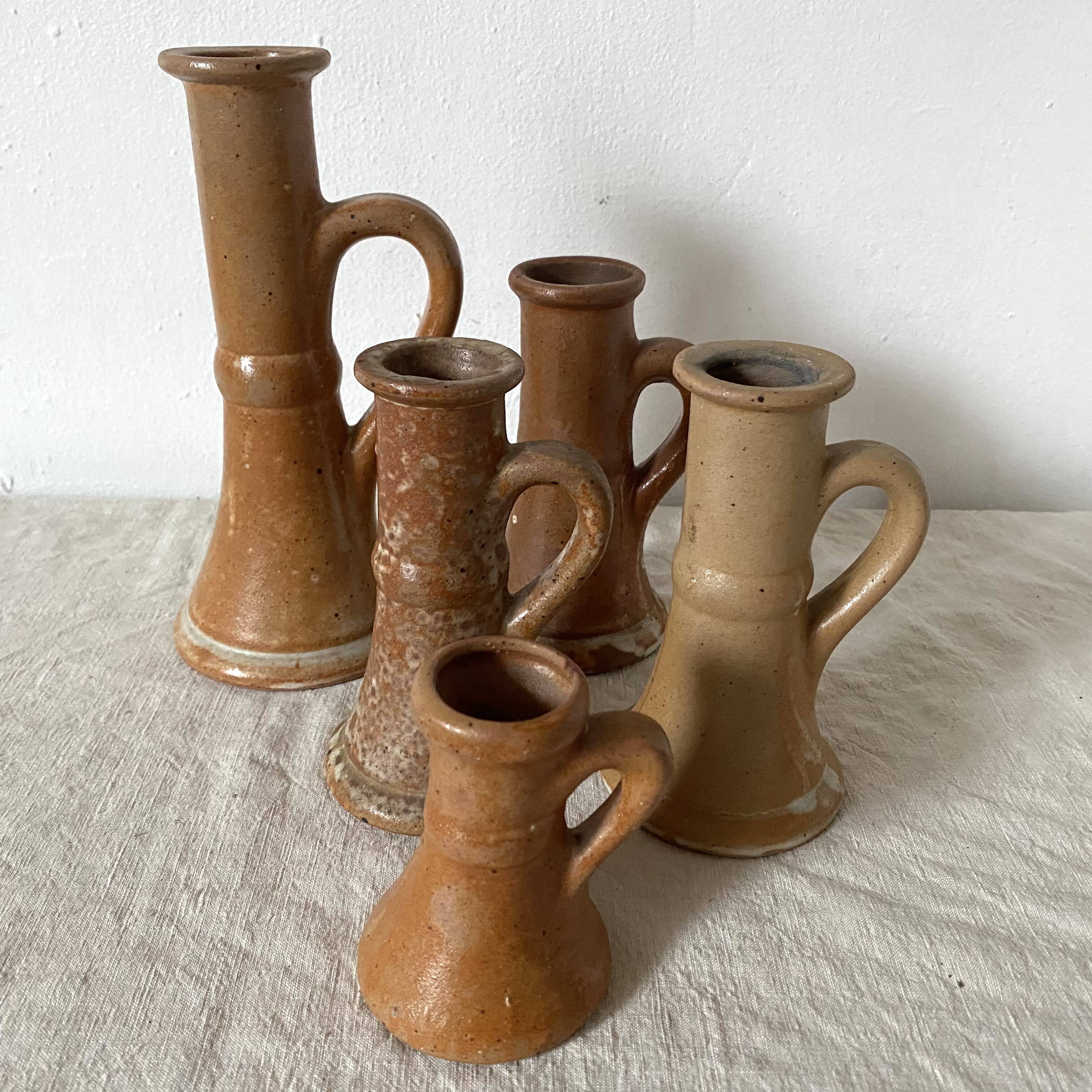 Stoneware candle holders x5