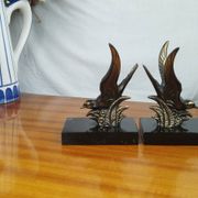 Pair of Art Deco Bookends of Swallows in Flight, Marble & Spelter