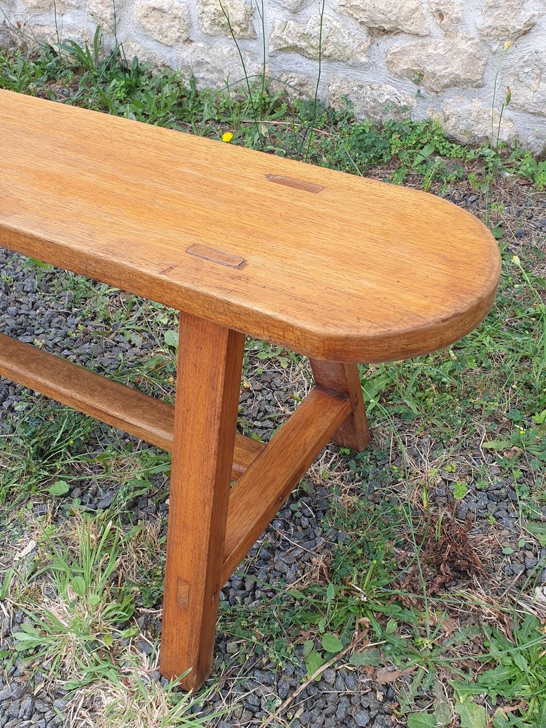 Vintage solid oak bench, 1950s