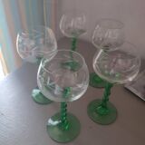 Set of 5 Alsatian liqueur glasses in chiseled crystal with twisted stem