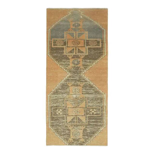 Vintage Turkish Hand-Knotted Wool Cotton Orange Runner Rug 96x214
