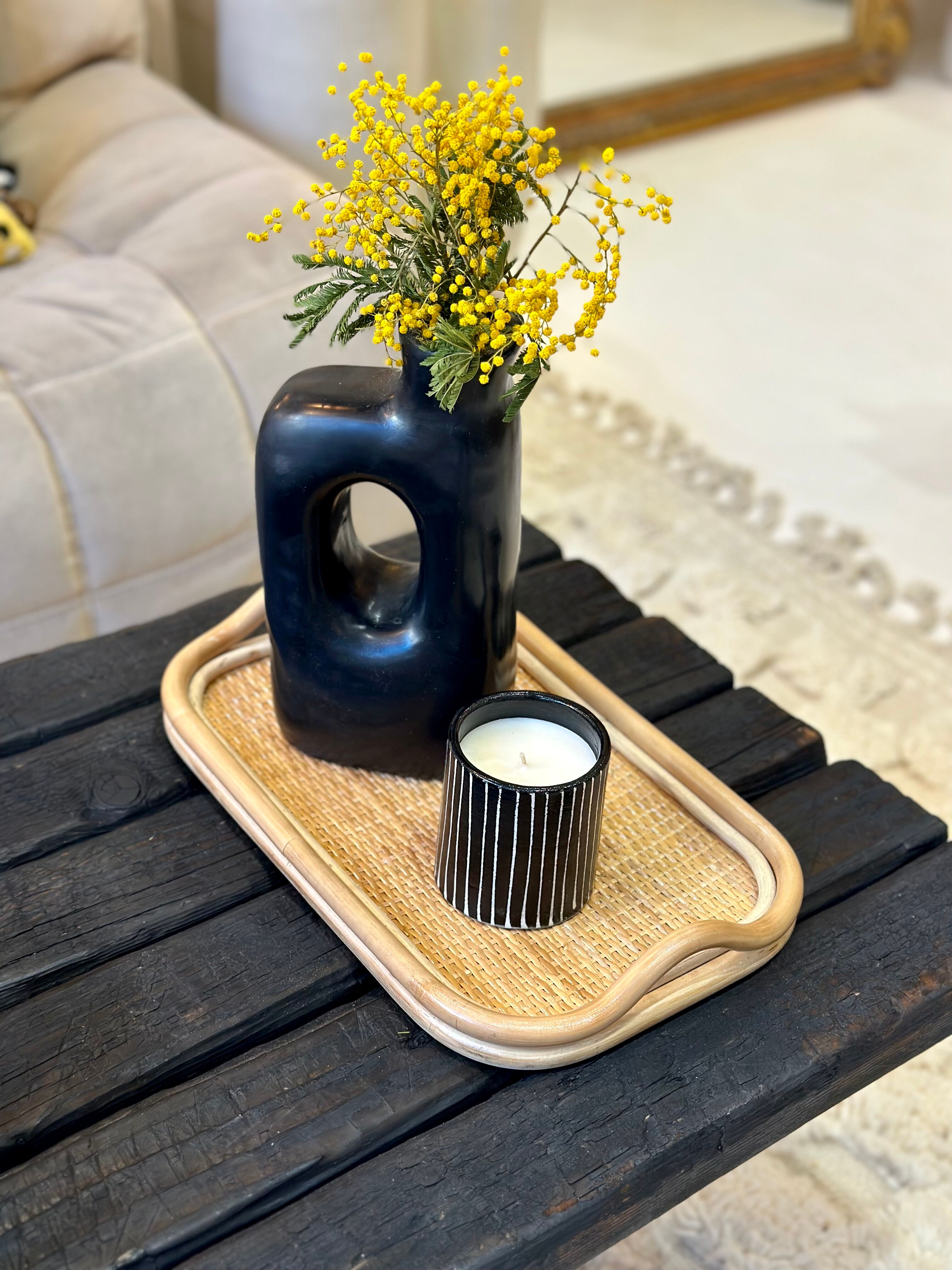 Large rattan and cane tray