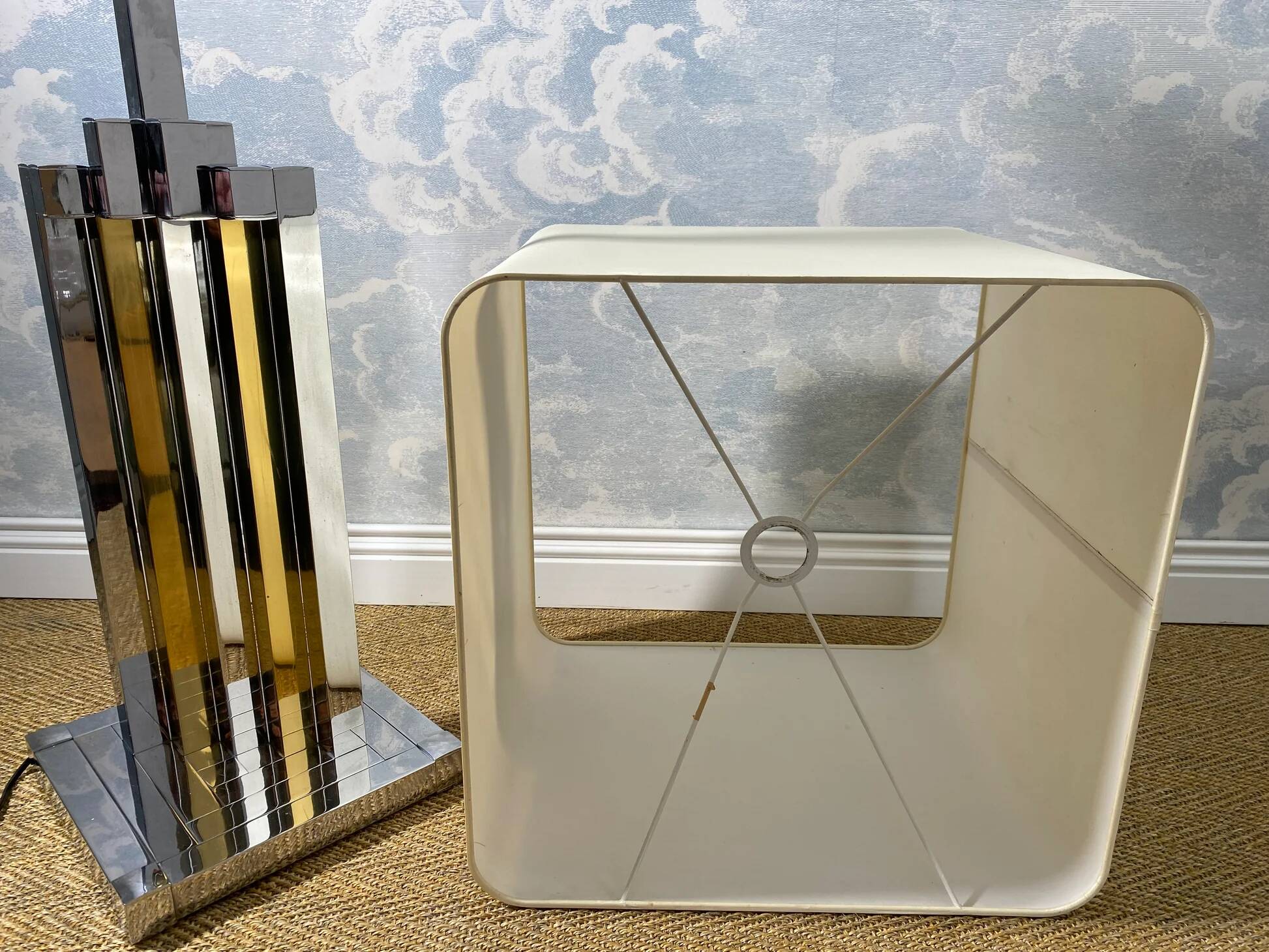 large table lamp in brass and chrome "Skyscraper" by B D Lumica in the style of Willy Rizzo, Spain, 1970s.