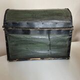 19th century popular art domed trunk box with dominoté paper and painted canvas