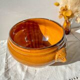 Vintage ceramic lion head soup tureen - honey and black, made in France