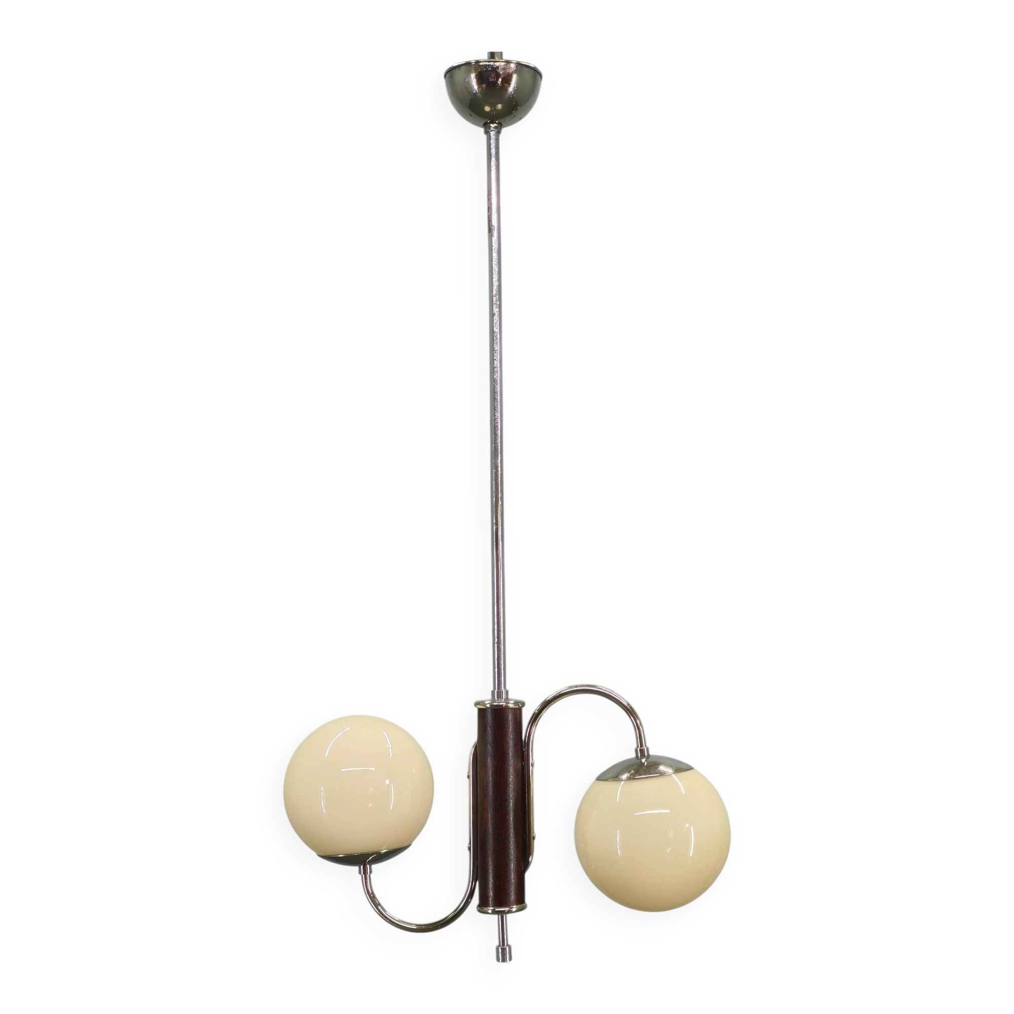 Czech Art Deco Chrome and Glass Chandelier, 1930s