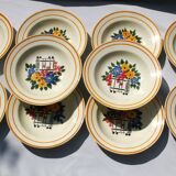 10 assiettes creuses en faïence HB Creil Montereau modèle "Fleuri"