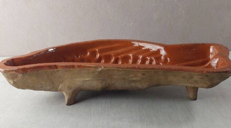Old glazed terracotta mold, fish shape, Alsace