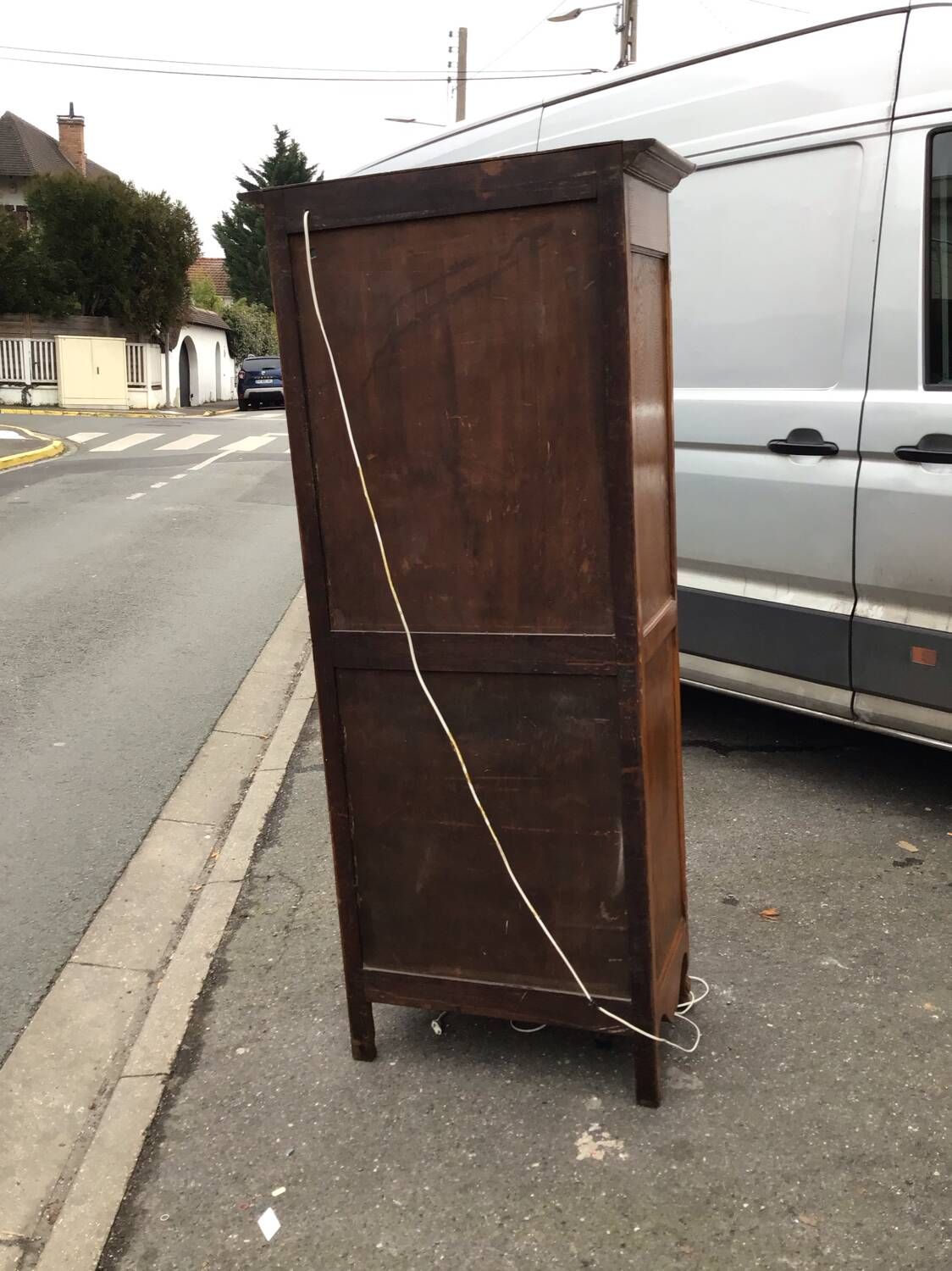 Antique French fruitwood bonnetiere armoire, 18th century