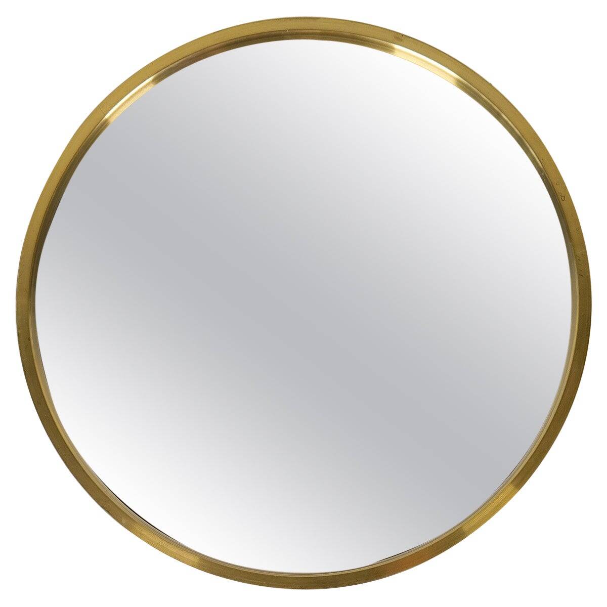 Round brass mirror from the mid-century by Glasmäster in Markaryd, Sweden, 1960s.