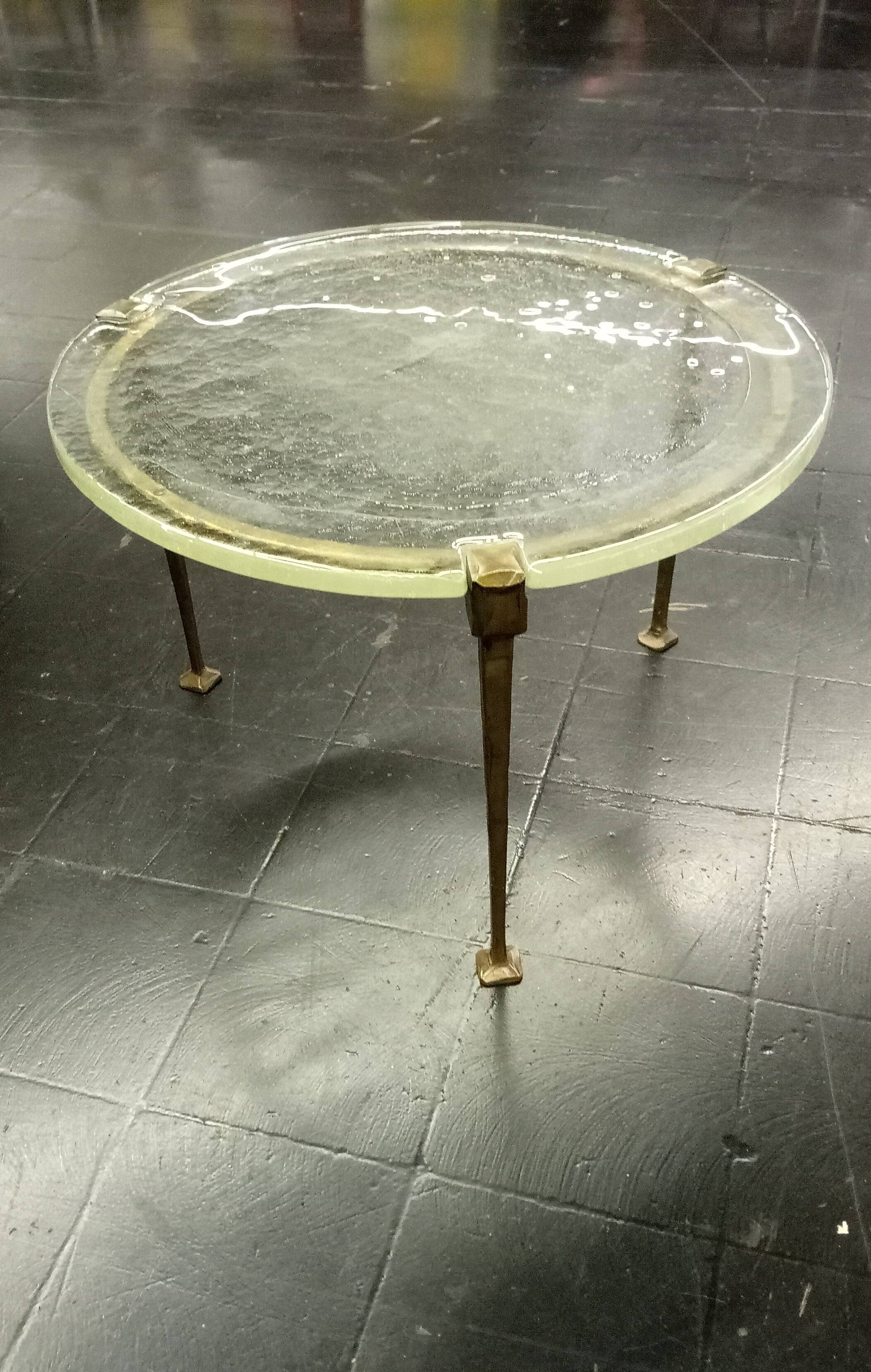 Coffeetable in bronce and crystalglass by Lothar Klute