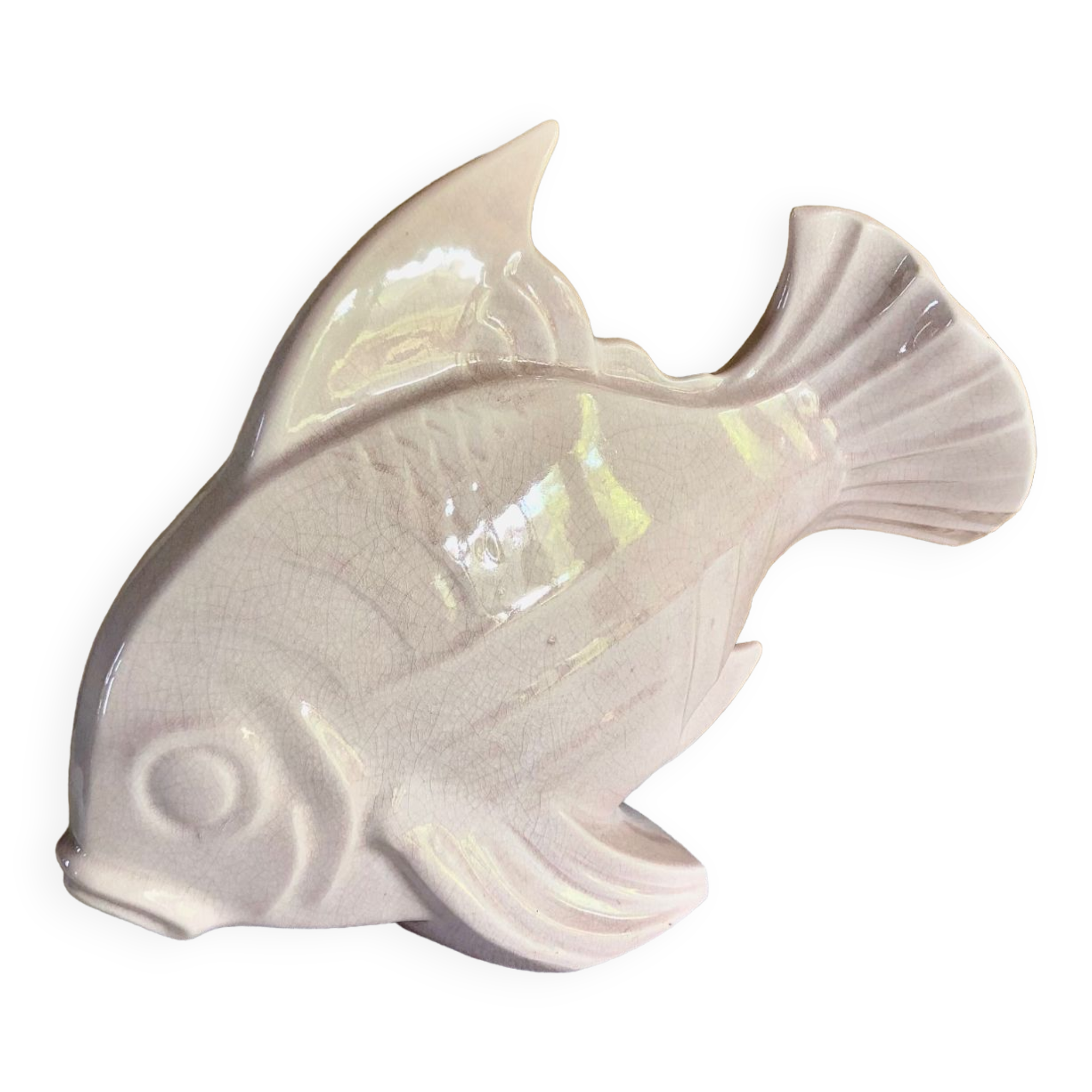 Sculpture poisson craquelé Art Déco céramique Le Jan
