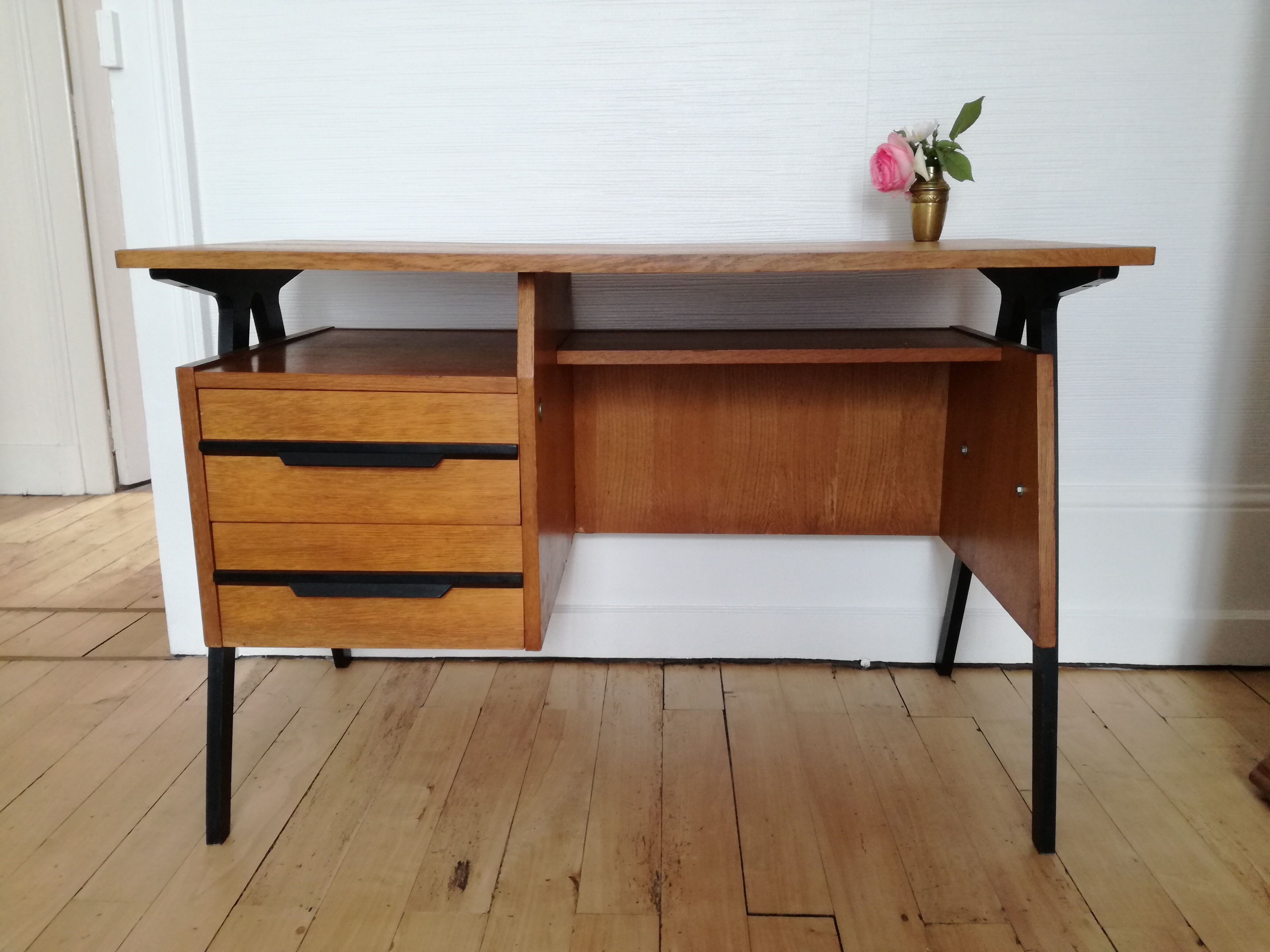 60s design desk with compass feet