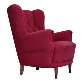 1960s, Danish armchair, furniture wool, beech wood logs.