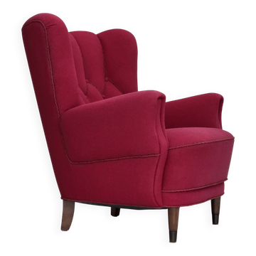 1960s, Danish armchair, furniture wool, beech wood logs.