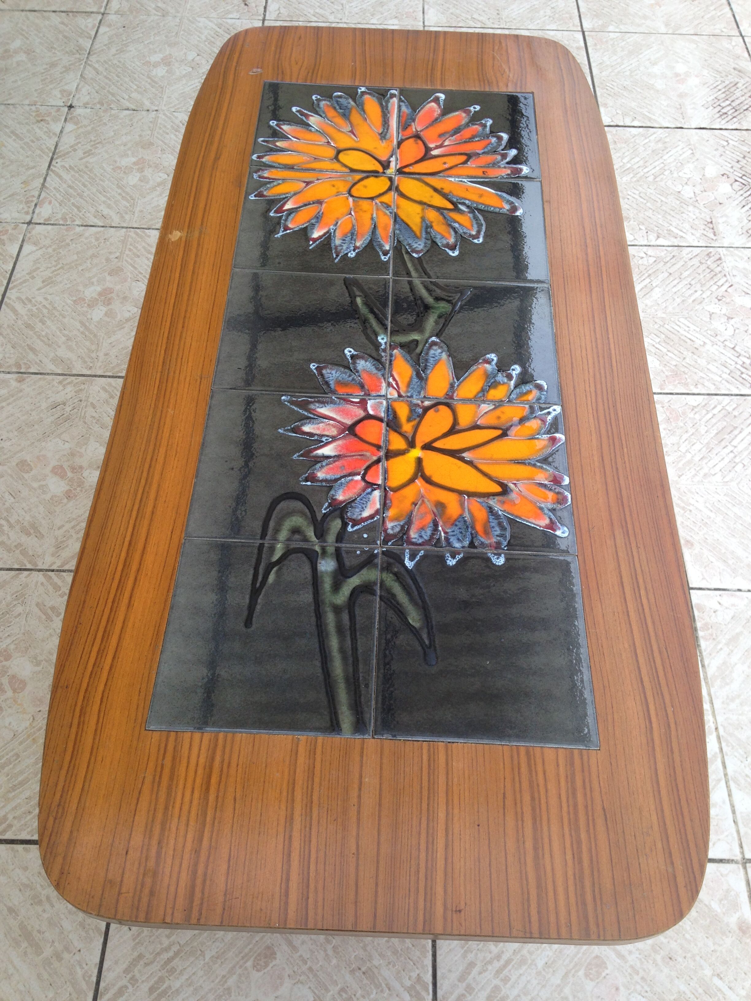 Scandinavian ceramic and teak design vintage coffee table
