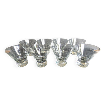 8 crystal digestif glasses with a wheat ear pattern