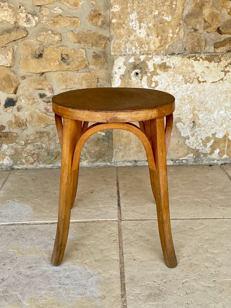 Vintage Curved Wood Stool, Baumann, Circa 1950s/1960s