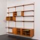 Bibliothèque modulaire à 3 baies Kai Kristiansen en teck avec armoire à porte tambour et étagère de bureau, De
