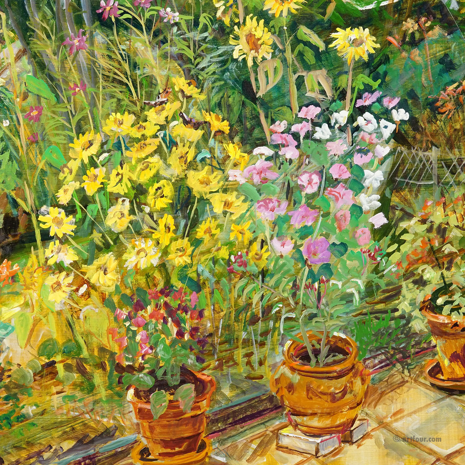 In the neighbour's garden, 1996 – Oil painting by Alexander Michael
