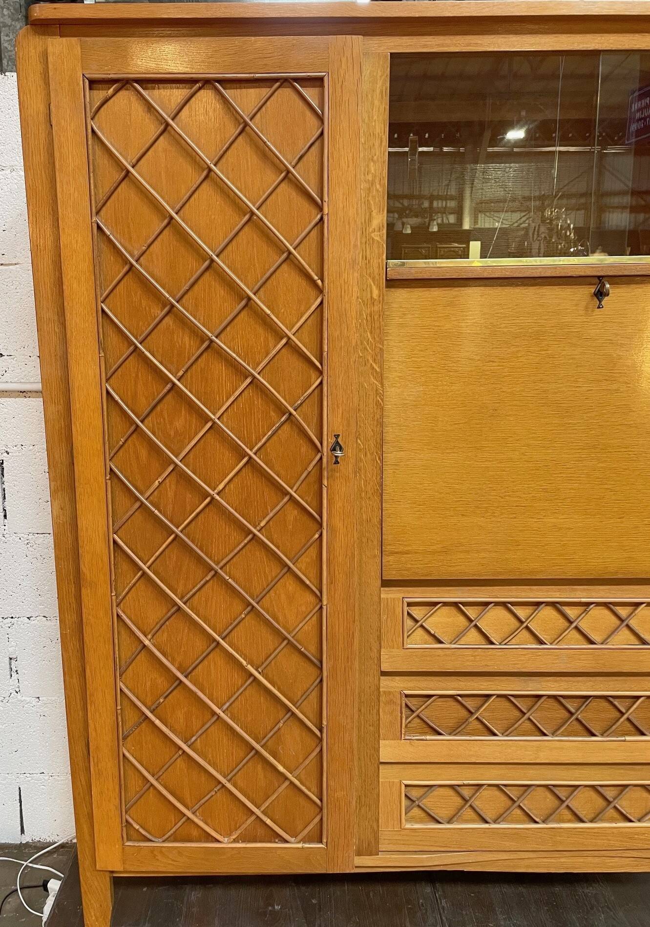 Armoire, secrétaire, commode en bois et rotin, années 60
