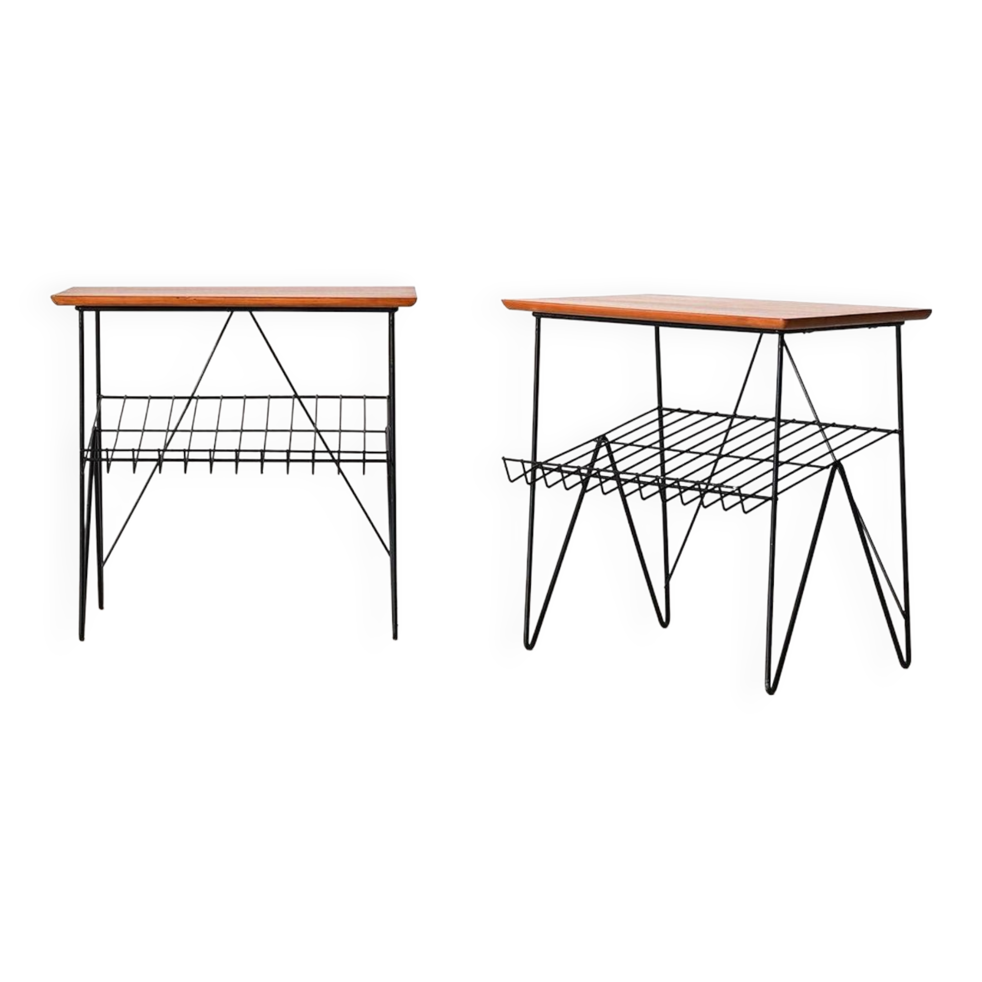 Pair of wooden and metal side tables