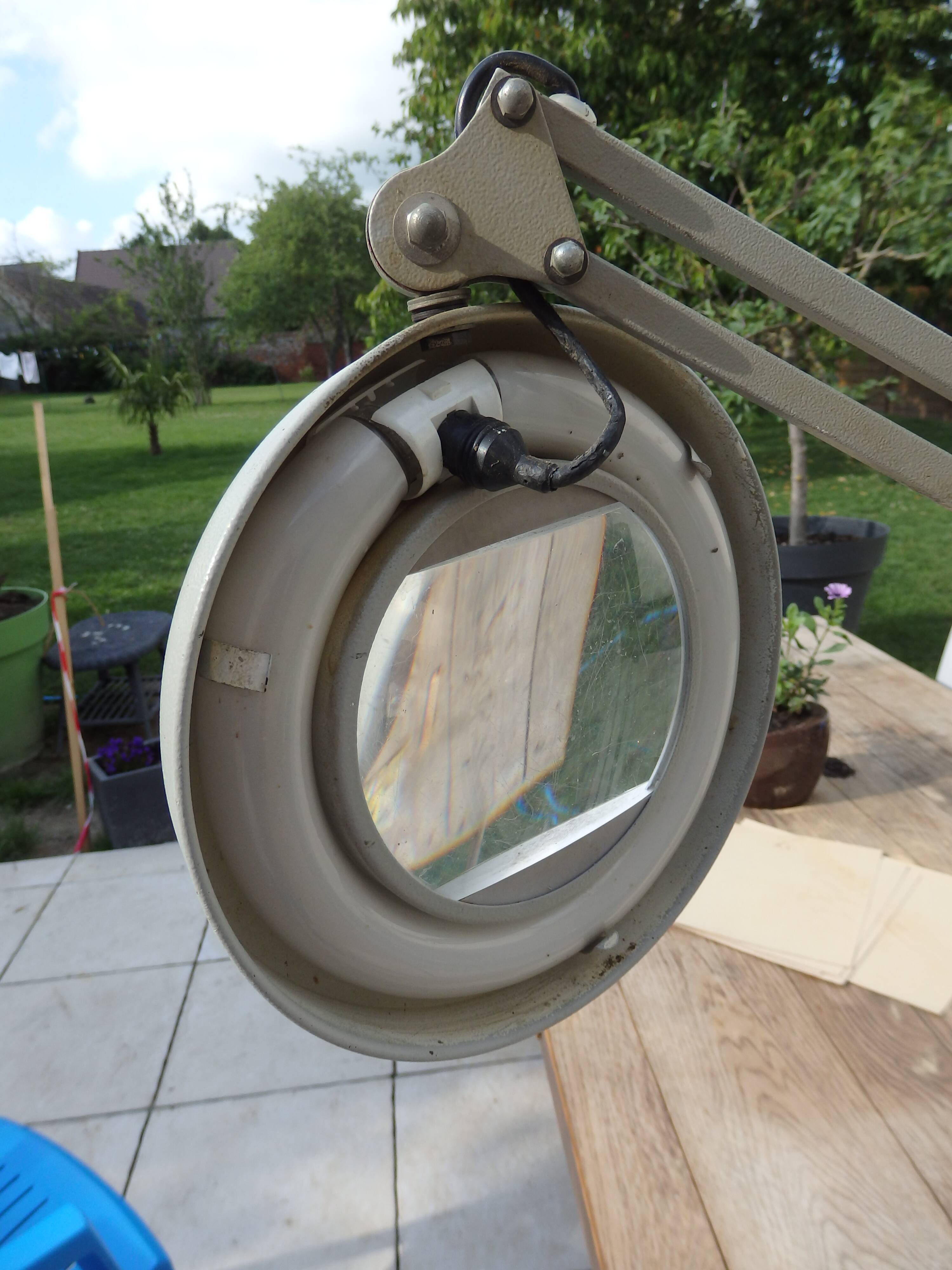 vintage articulated loom magnifying glass lamp atilier