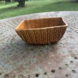 Rectangular glazed ceramic barbotine dish for asparagus sauce, asparagus patterns