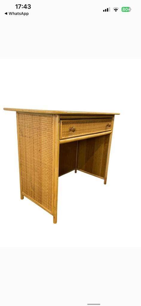 Console vintage en rotin avec tabouret / meuble coiffeuse