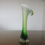 Vase soliflore arum en verre de Murano jaune et vert années 60 70