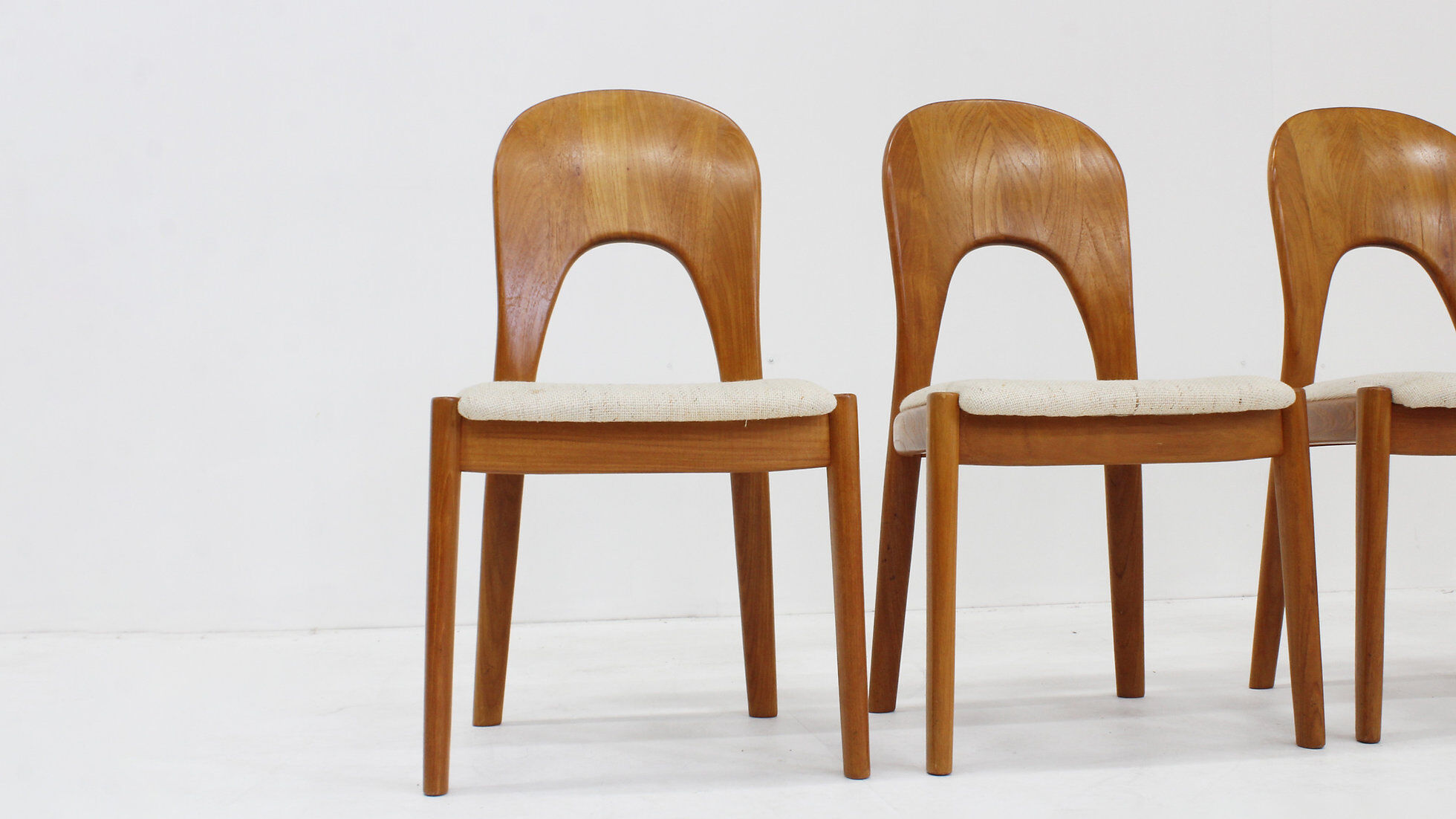 Vintage Danish solid teak dining chairs by Niels Koefoed 1960s set of 4