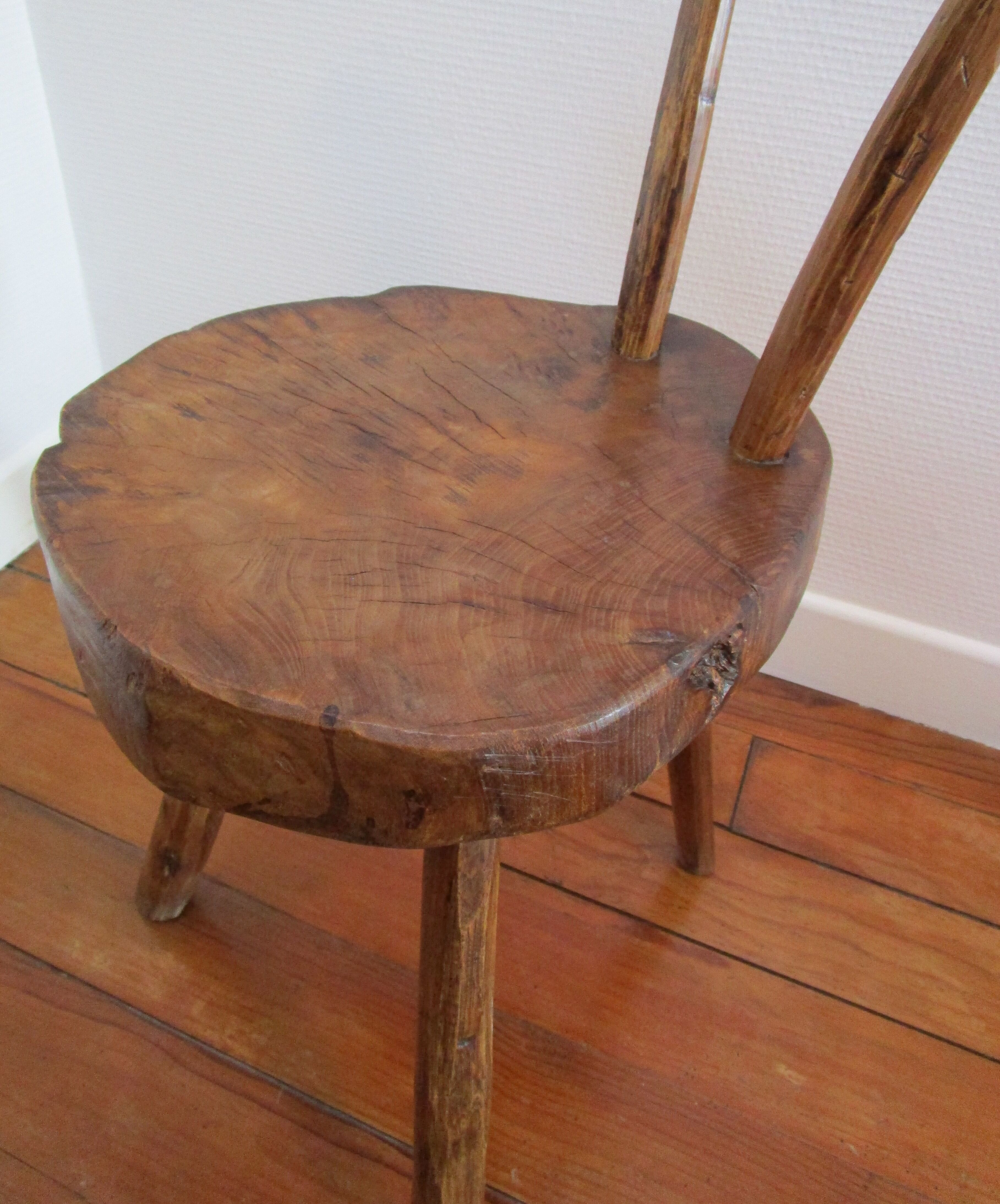 Tripod Chair solid wood folk art brutaliste