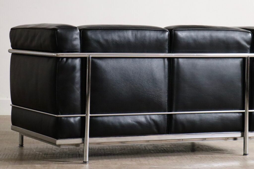 Vintage Cassina LC2 two seater sofa by Charlotte Perriand and Le Corbusier