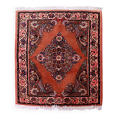 Tapis en laine Sarouk vintage, champ rose et médaillon en diamant, vers 1950.