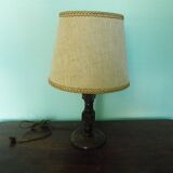 Wooden Desk Lamp with Geometric Design and Fabric Shade, France