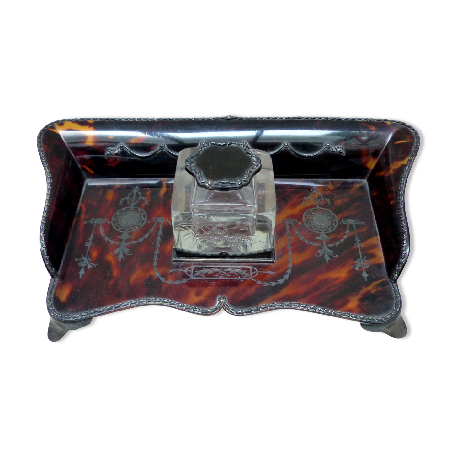 Silver inkwell and scale 19th century