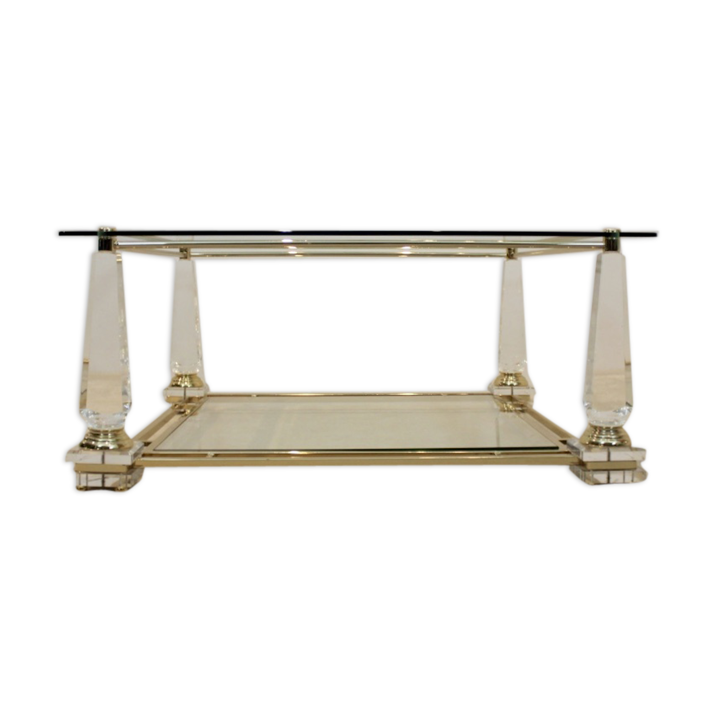 Extraordinary Lucite, Brass and Glass Obelisk Coffee table, 1970s