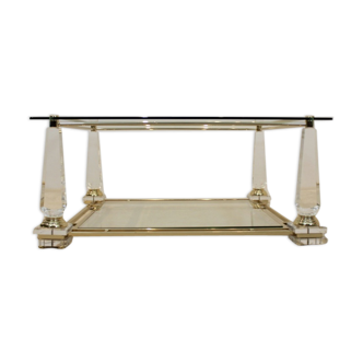 Extraordinary Lucite, Brass and Glass Obelisk Coffee table, 1970s