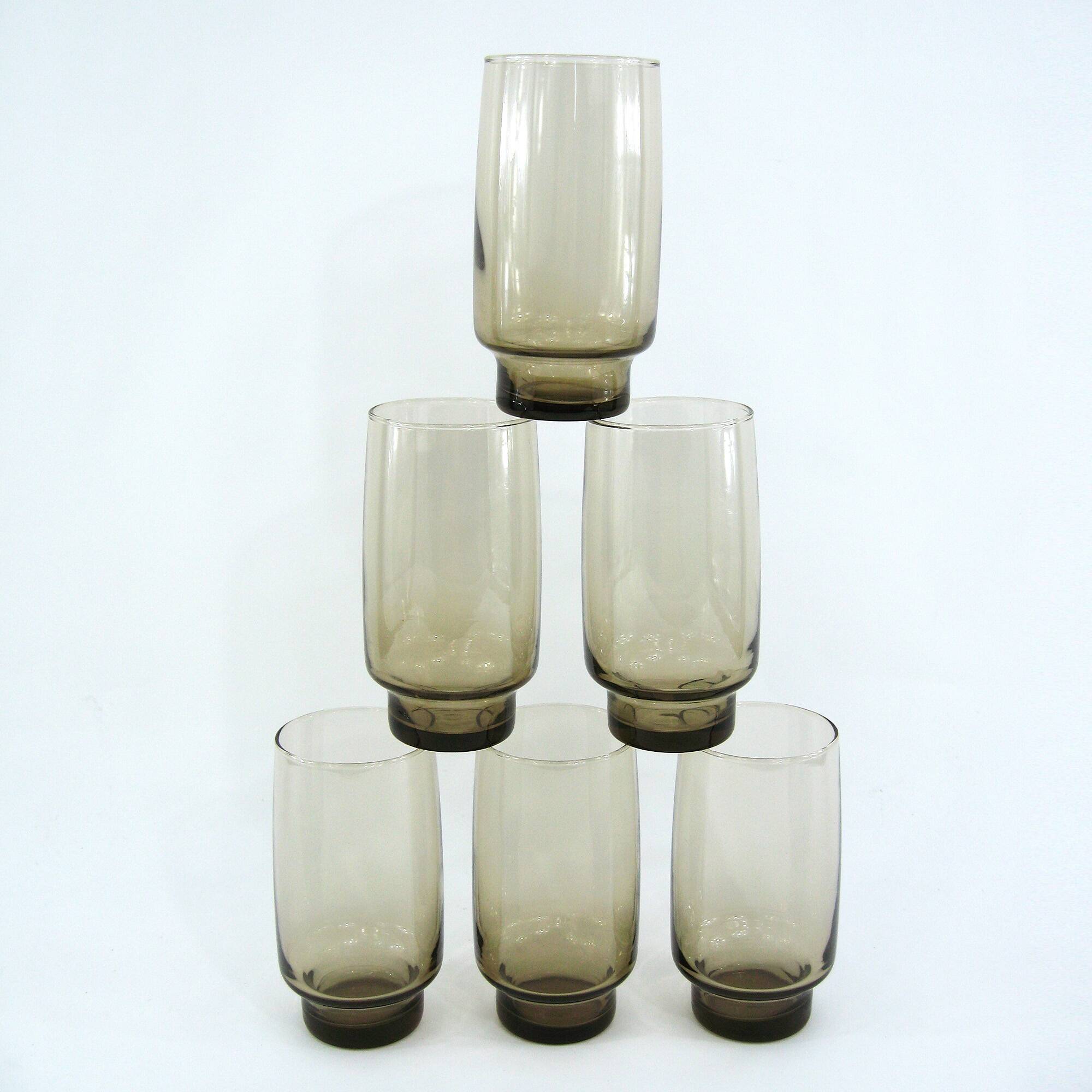 6 smoked brown glasses - Tivoli Luminarc Arcoroc France - vintage 70s