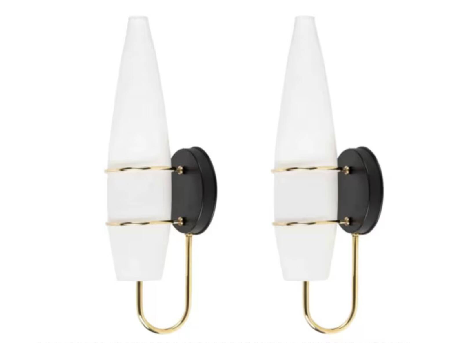 Pair of modernist wall lights in opaline brass white flame 1960 vintage minimalist