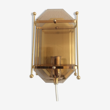 Scandinavian Vintage  wall light Sconce in Brass & Amber colored Glass