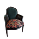 Fauteuil Louis XVI cannage et velours vert foncé
