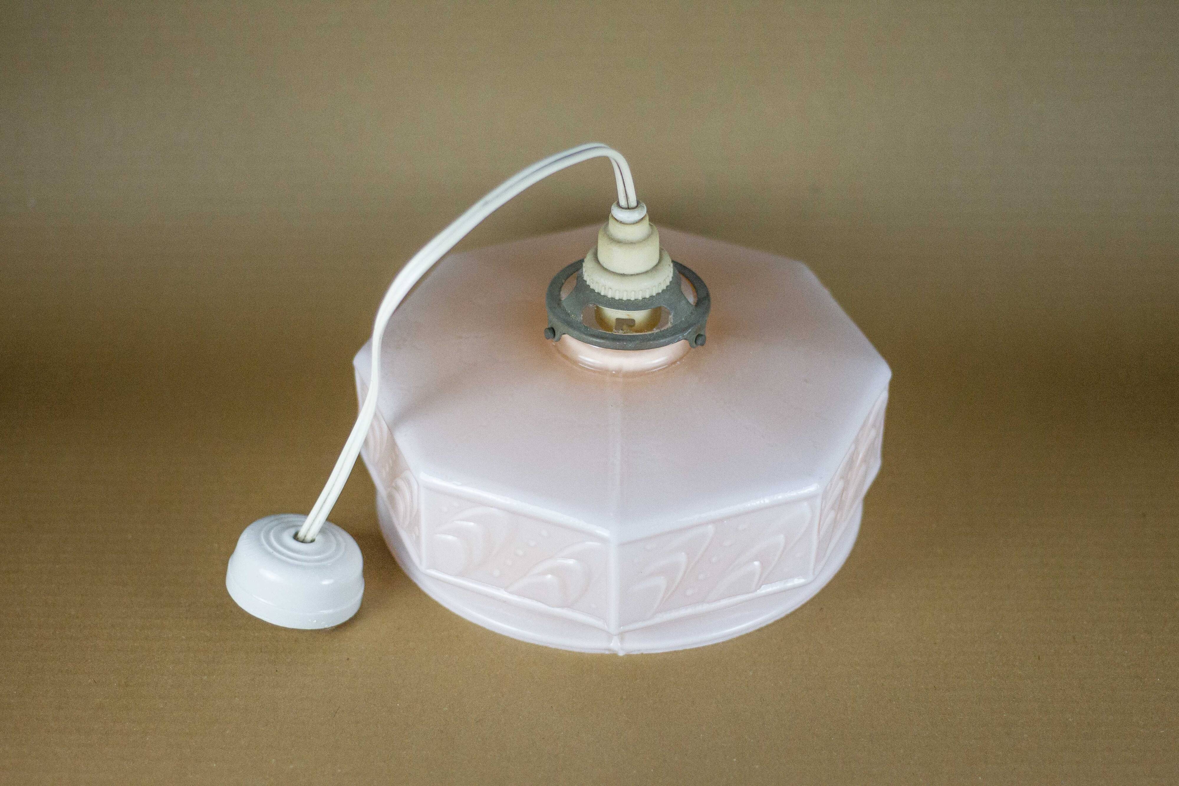 Art deco pink opaline pendant light, opaline glass globe, opaline lampshade, ceiling lamp