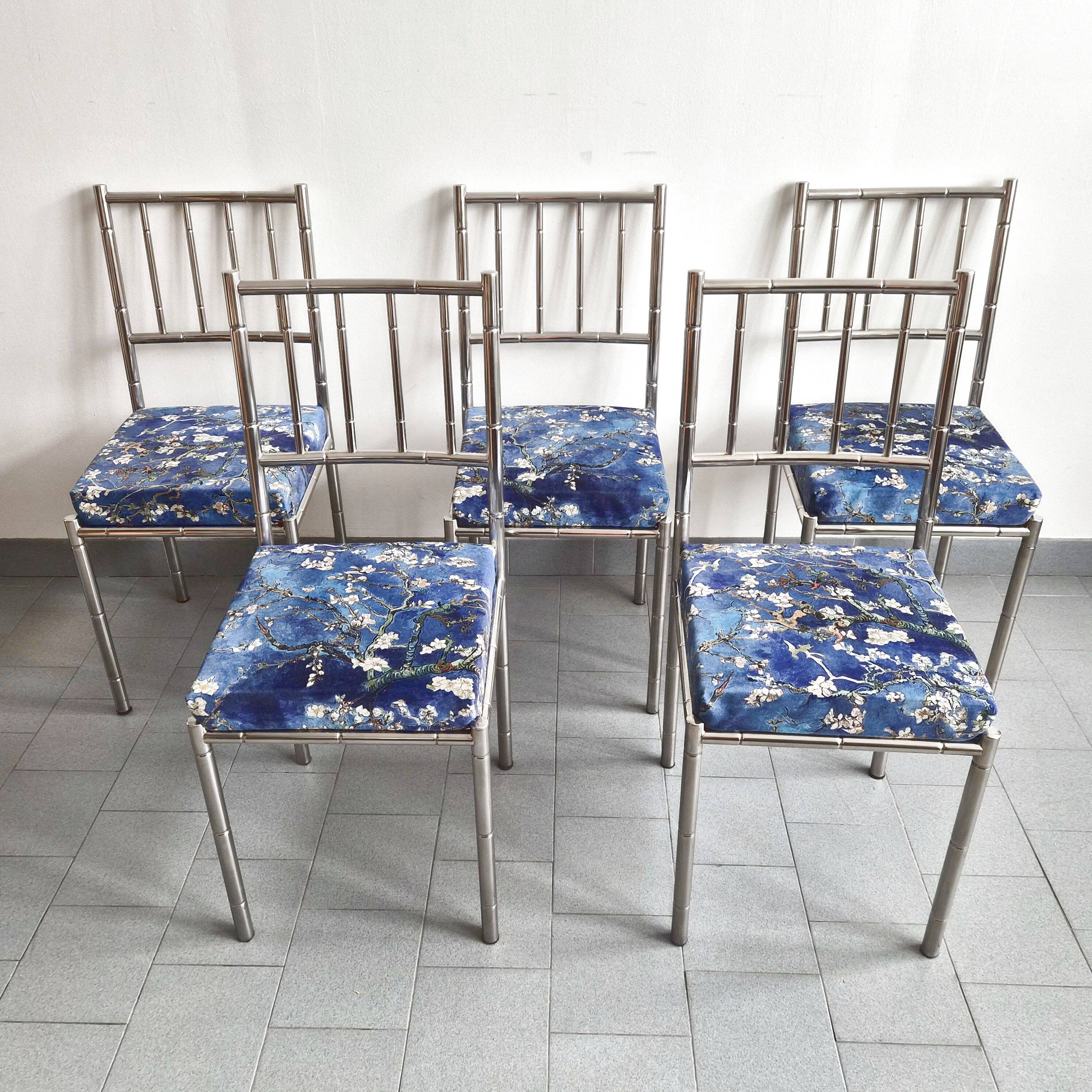 Suite de 5 chaises faux-bambou vintage 1970