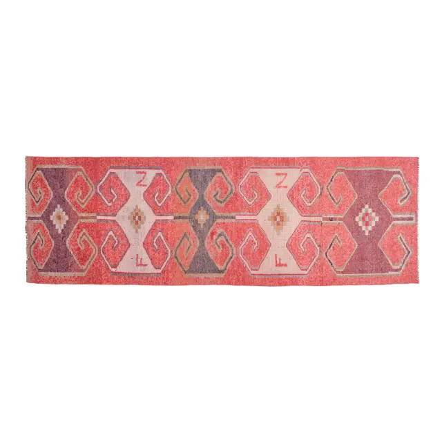 1970s Turkish Oushak Handmade Wool Cotton Pink Area Rug 103x335