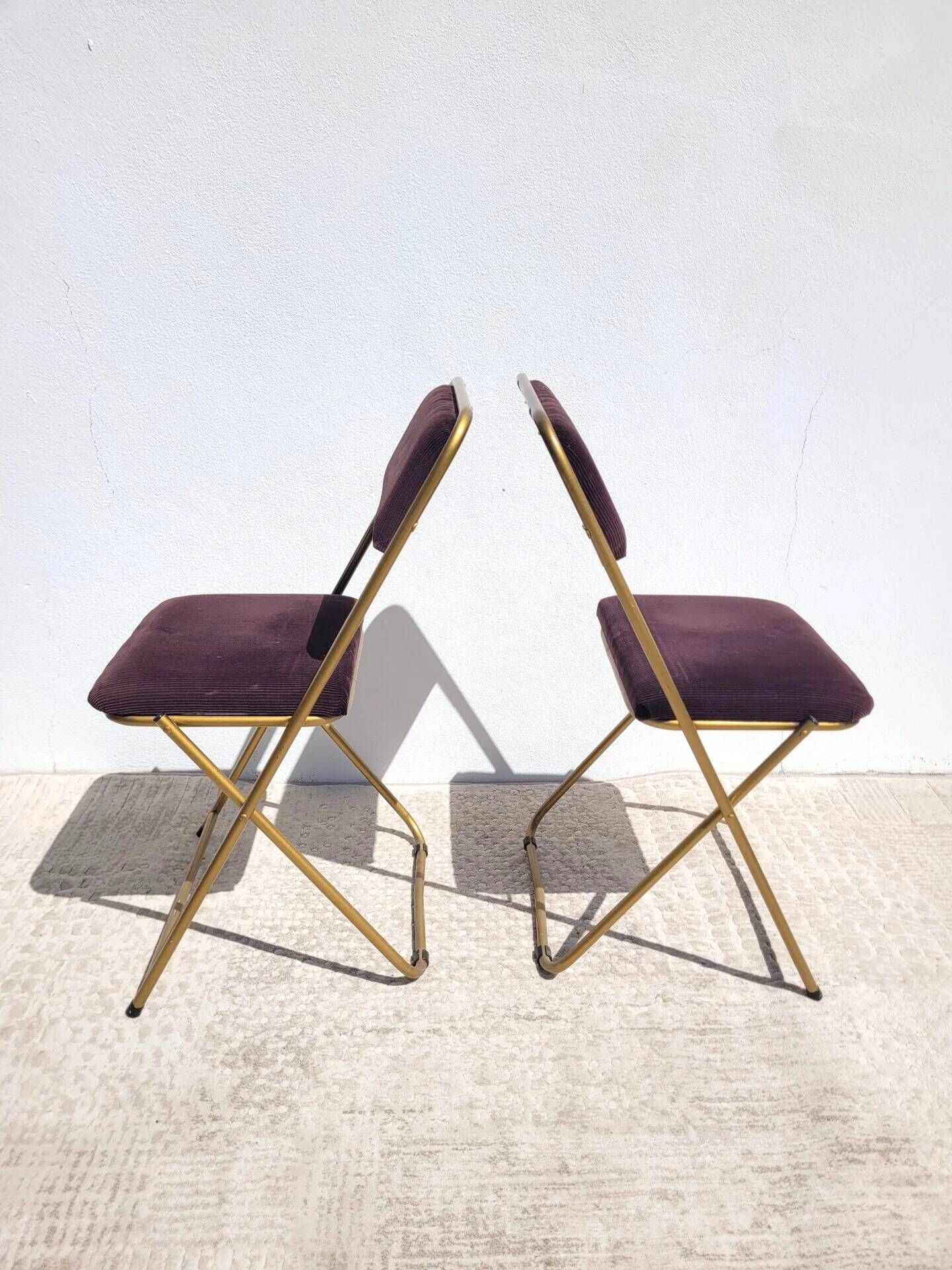 Lot de 2 chaises pliantes Lafuma en velours marron années 70