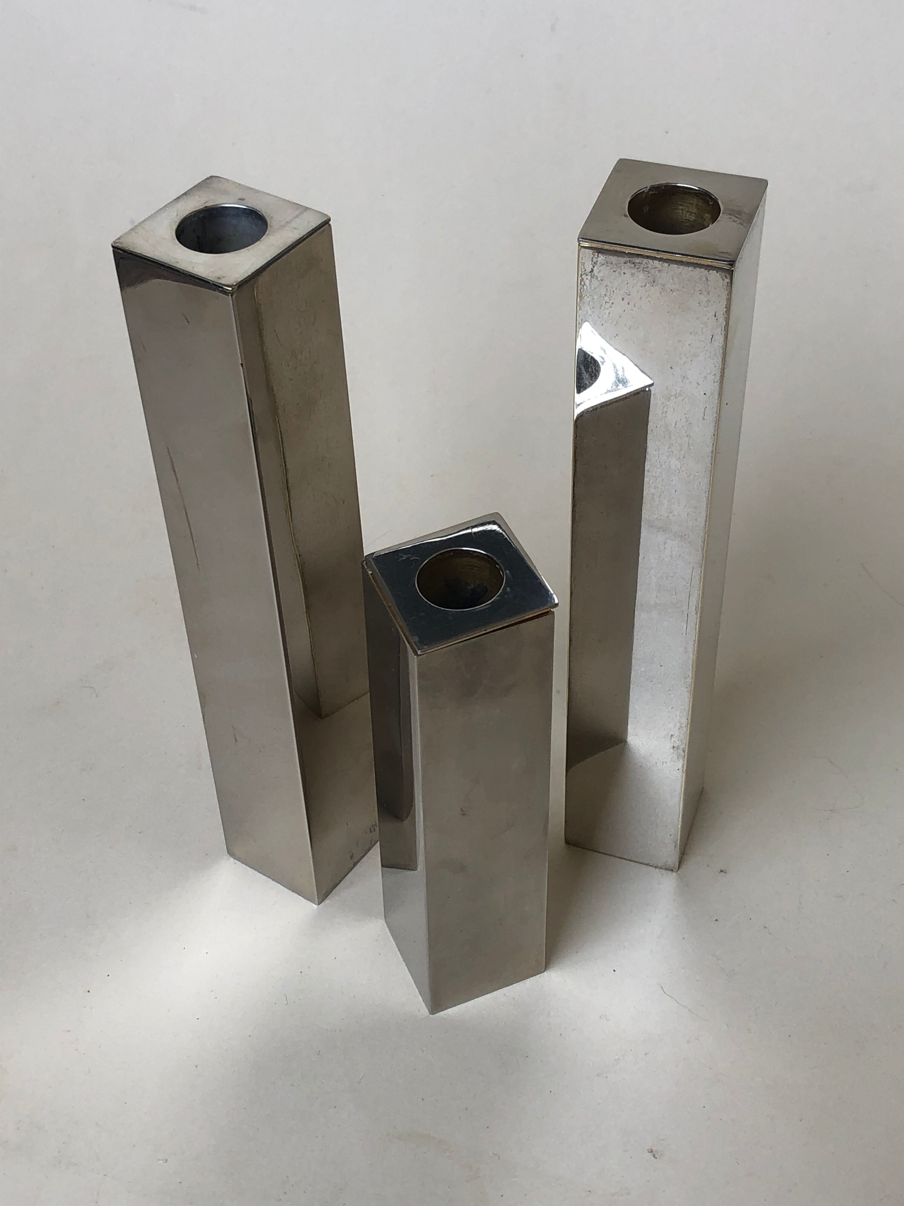 Set of 3 candle holders silver metal