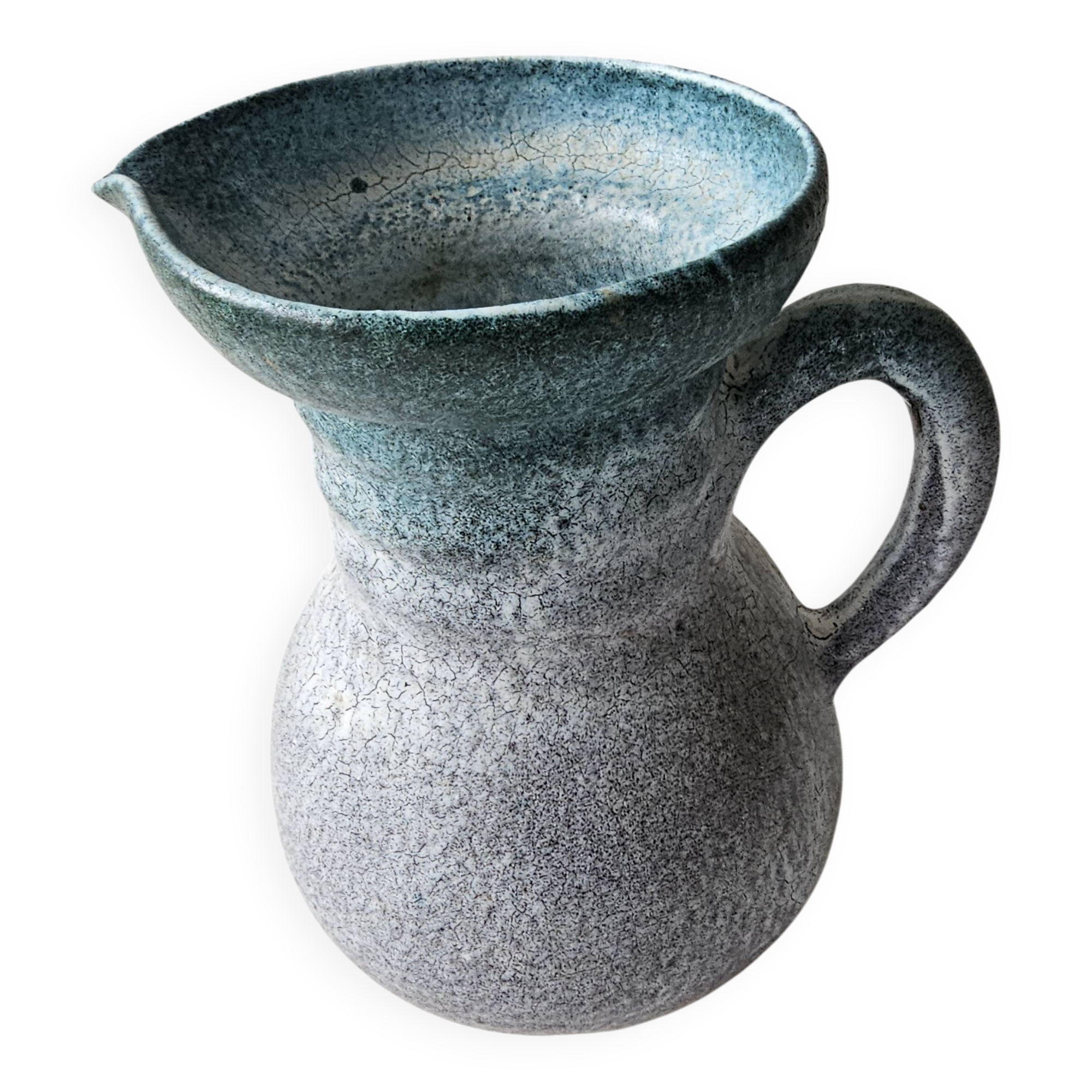 Green crackle glazed ceramic pitcher Signed ACCOLAY - height 21