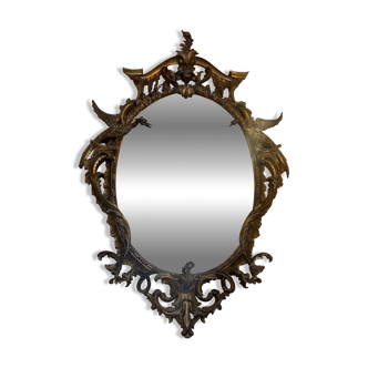 Grand miroir en bois doré, richement sculpté de dragons ailés, époque XIXe siècle