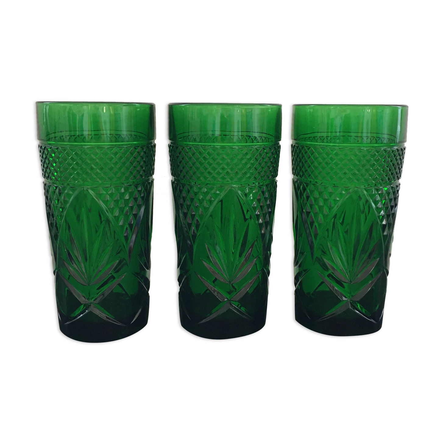 Set 3 glasses green bottle